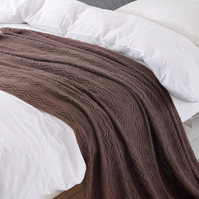 BOURINA Brown Throw Blanket 60x80 Inches Throw Textured Solid Soft Sofa Throw Couch Knitted Decorative Blanket