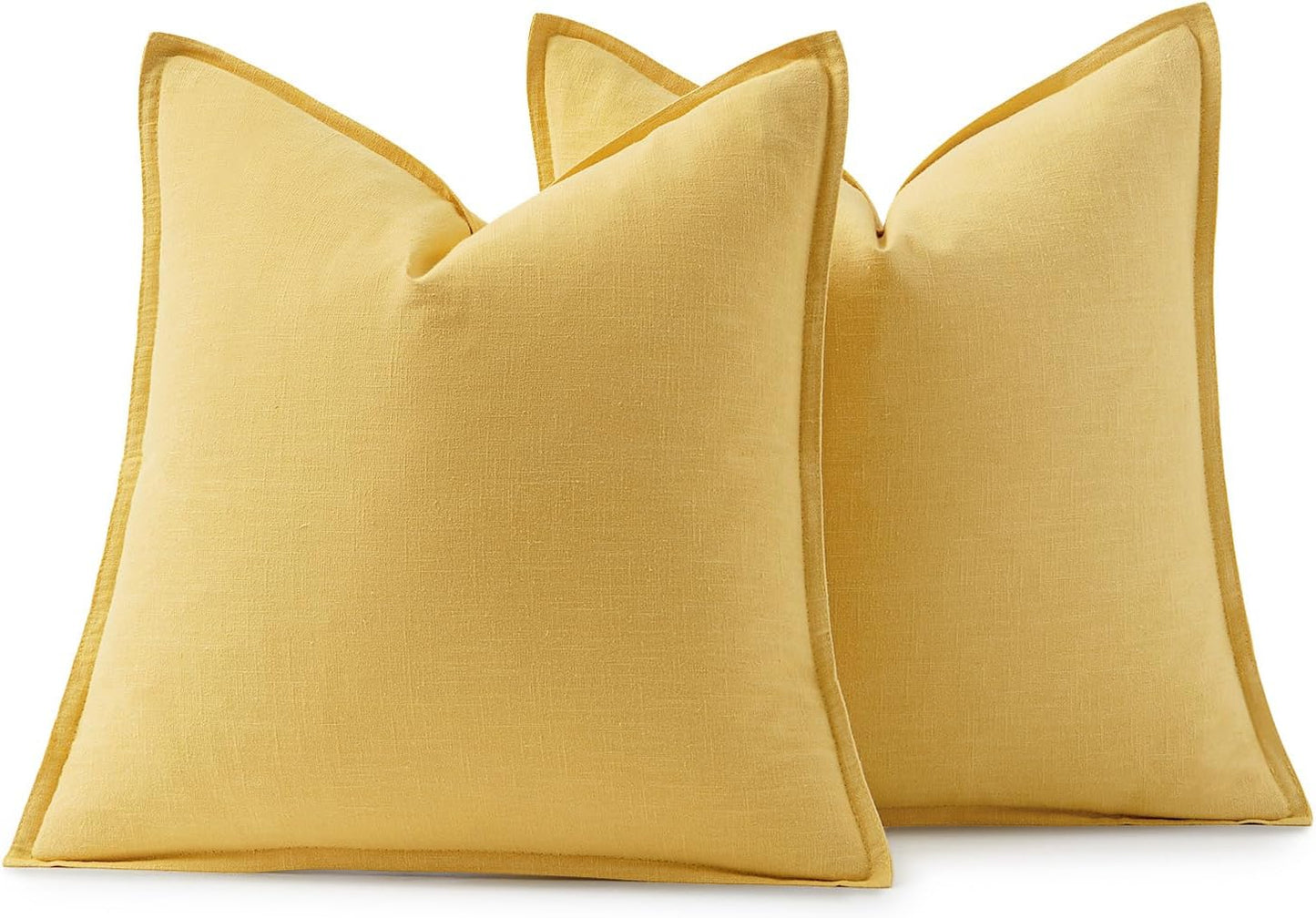 MIULEE Decorative Linen Pillow Covers 20x20 Inch Yellow Boho Farmhouse Neutral Couch Throw Pillows for Bed Pack of 2 Accent Modern Pillowcase Summer Sofa Livingroom Home Decor