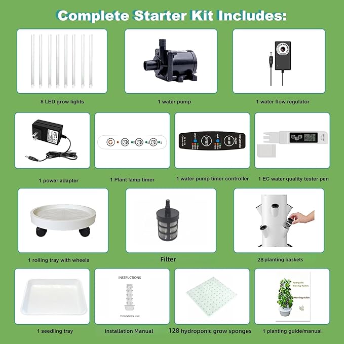 Hydroponic Growing System Kit with LED Grow Lights, Vertical Hydroponic Tower, Indoor Herb Garden, 28 Planting Pods,Lettuce Growing Garden