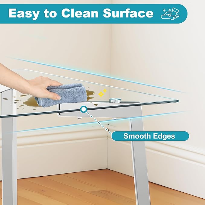 Dining Table for 6 Kitchen Table 51" Rectangular Modern Glass Dining Table Kitchen & Dining Room Tables with Glass Tabletop and Metal Legs for Dining Room and Kitchen, Silver