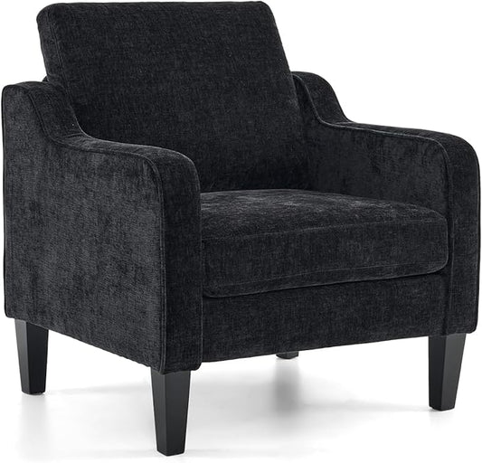 VINGLI Mid Century Modern Accent Chairs - Soft Chenille Upholstered Arm & Side Chairs for Living Room & Reading (Black Chenille)
