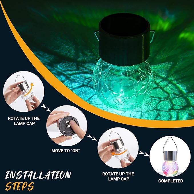 GIGALUMI 24 Pack Solar Outdoor Lights, Christmas Hanging Lights for Christmas Decoration-Cracked Glass Solar Lantern Outdoor Waterproof for Garden, Yard, Fence, Tree(Color Changing)