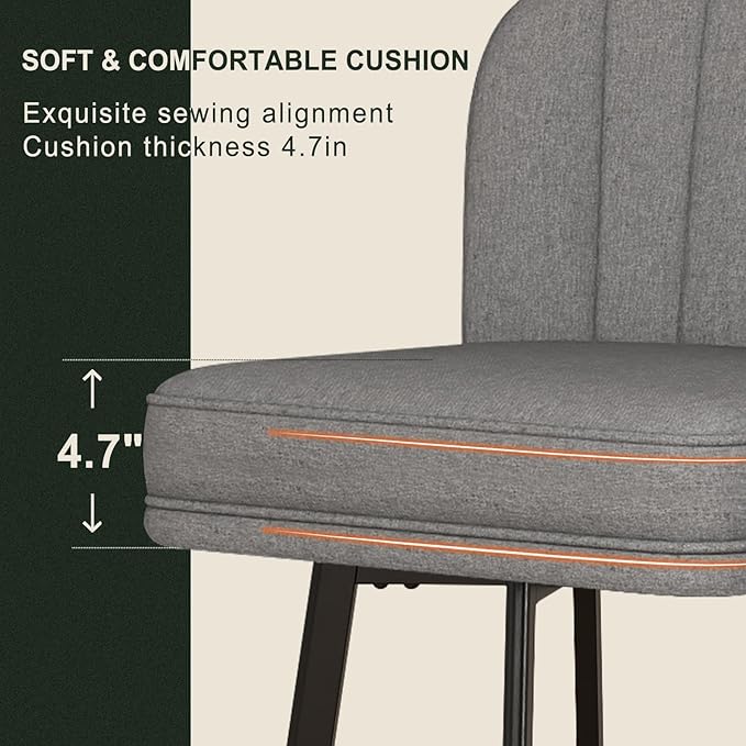 Swivel Counter Height Bar Stools Set of 2, 26'' Modern Barstools with Backs and Metal Legs, Upholstered Bar Chairs,Mid-Gray,Fabric Stools for Kitchen Island Chairs