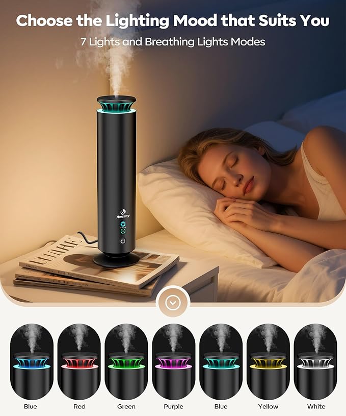 Waterless Scent Diffuser Kit, Scent Diffuser with 7 Lights and Breathing Lights Modes, Max coverage 2000 sq.ft.Home, Offices, Hotels and Spas Aromatherapy Diffuser Included 5 Scent Oils Remote Control