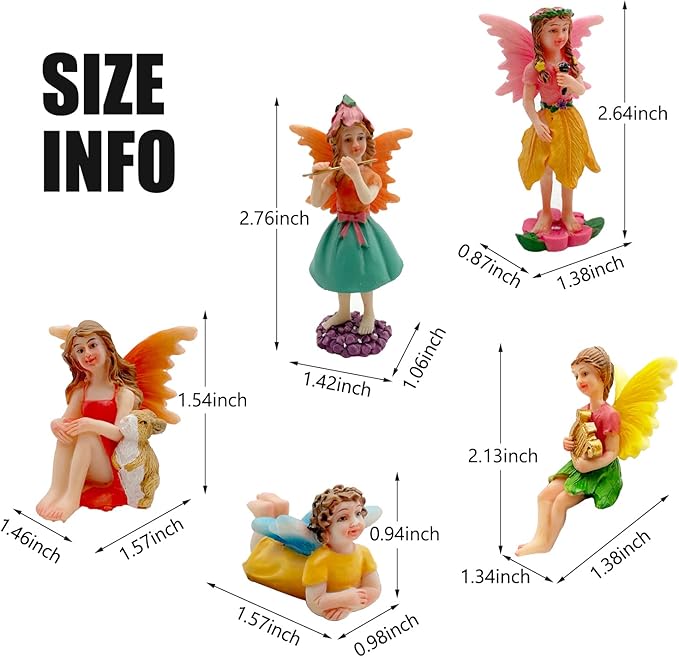 Fairies Set of 10 Pcs Miniature Garden Figurines - Outdoor Decor Art for Fall Winter, Outdoor Statue for Patio, Lawn, Yard Decoration