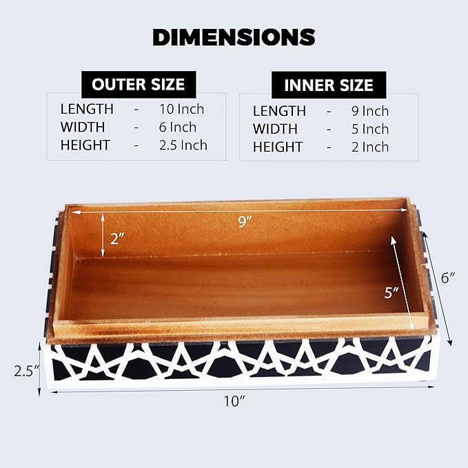 Handicrafts Home Handmade Zellij Collection Decorative Jewelry Box Organizer – Keepsakes, Trinkets, and Home Decor – Antique Coffee Table Storage, Wedding Memory Box, Farmhouse Style Decor, 10x6x2.5