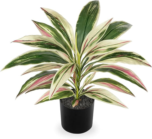 Oairse Artificial Plants Indoor with Pot, 18" Fake Potted Plants Medium Artificial Dracaena Plant in Black Pot Faux Tropical Plants for Bathroom Living Room Office Desk Shelf Decor