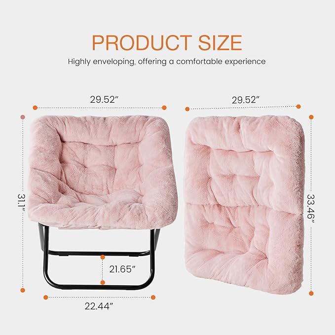 NEWBULIG Comfy Chair for Adults, Soft Faux Fur Foldable Lounge for Bedroom Living Room Dorm Rooms Flexible Reading Chair for Teens, Large Size, Square Shape