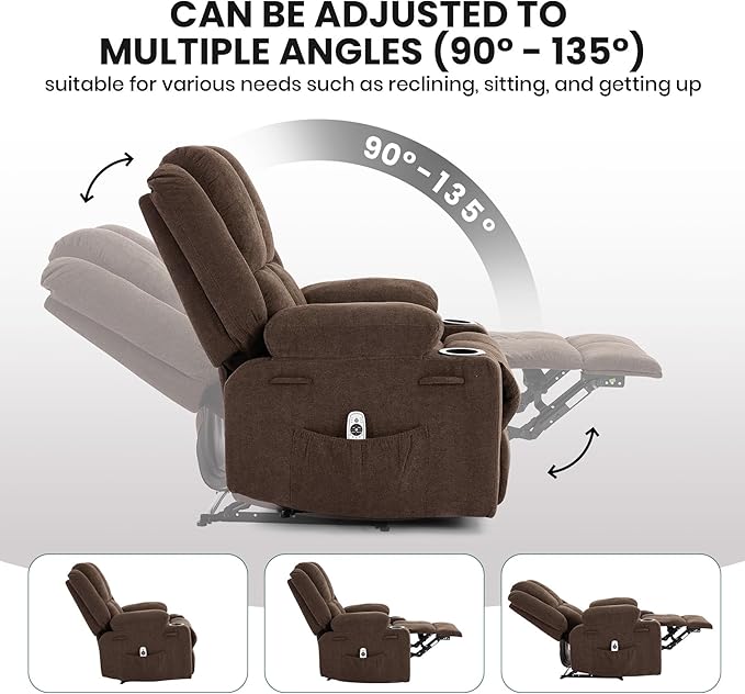 Manual Recliner Chair with Heating & Massage,Ergonomic Overstuffed Breathable Fabric Reclining Chair with Side Pockets,Q235 Steel Frame Lazy Boy Recliner Single Sofa for Living Room Bedroom