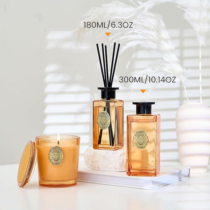 M&SENSE 6.10 oz Large Reed Diffuser Set | Pumpkin Apple Pie Scent Oil Diffuser with Sticks | Hotel Collection Non-Toxic Essential Oil |for Bedroom Bathroom Living Room