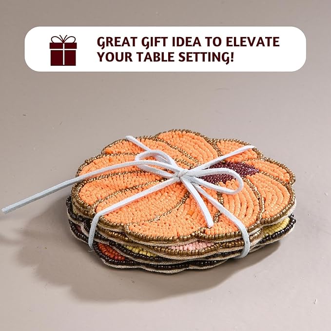 Folkulture Coasters Set of 4 | (4") Fall Coasters for Farmhouse Decor or Fall Table Decor | Boho Costers for Thanksgiving Decorations | Autumn Decor or Fall Stuff for Home | Rustic Bar Coaster Set