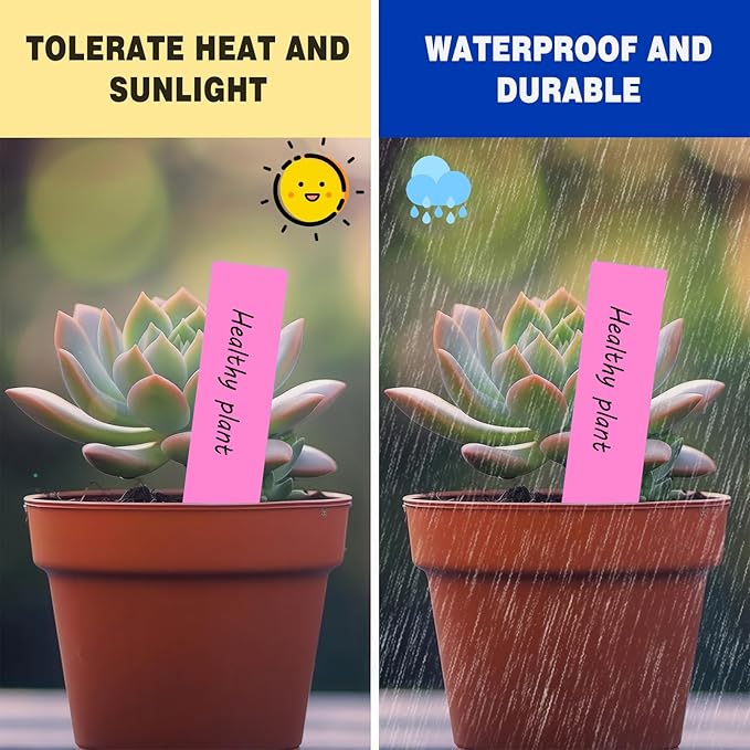 Plant Labels 200 Pcs Yuanling for Seeding Plastic Waterproof Plant Name Tags Garden Labels Marker Garden Pots Stakes for Outdoor Potted Plants Belt Permanent Marking Pen (Pink)