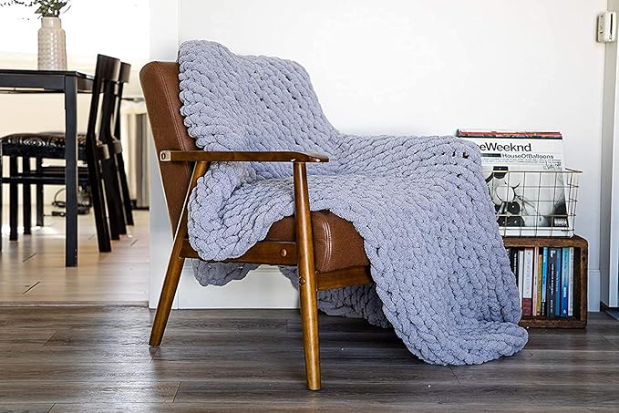 clootess Chunky Knit Blanket Knitted Throw Crochet Chenille Yarn Woven for Bed Sofa Textured Thick Cable Decor (Storm Grey 40x60in)