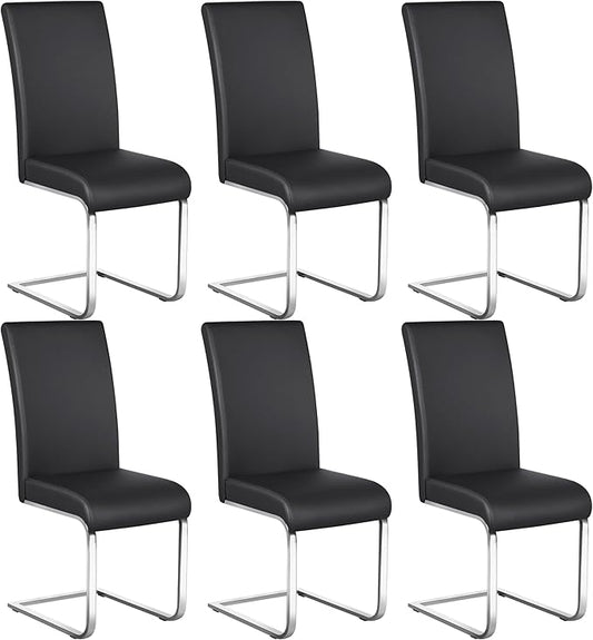 Yaheetech Dining Chairs Set of 6 Modern Faux Leather Upholstered Dining Room Chairs with High Back and Metal Chrome Legs for Kitchen/Living Room/Restaurant, Black