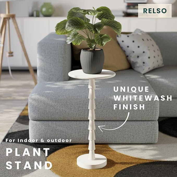 Relso Sakala Solid Mango Wood Drink Table - 24 Inches High, Stylish Side Table, Modern End Table for Living Room, Bedroom Night Stand, Small Folding Coffee Table, Indoor Plant Stand