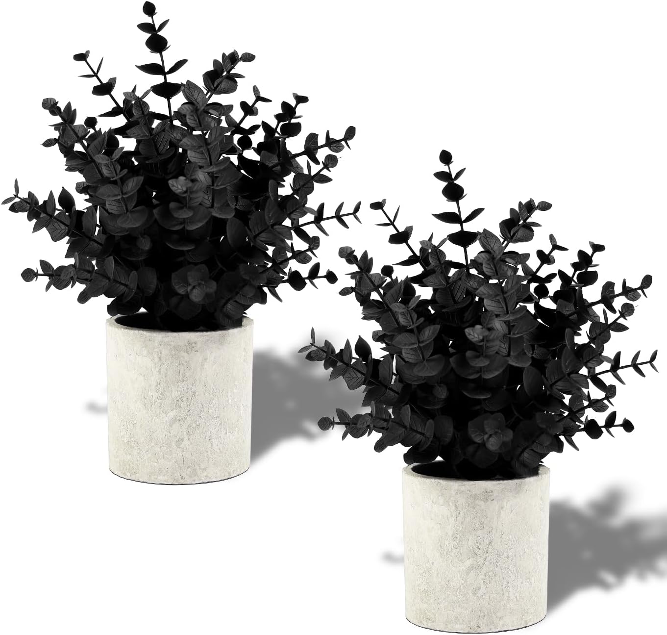 2 Pack Black Fake Eucalyptus Small Fake Plants Potted Artificial Plants for Halloween Decorations Shelf Desk Home Farmhouse Room Coffee Table Bathroom Decor(Black)