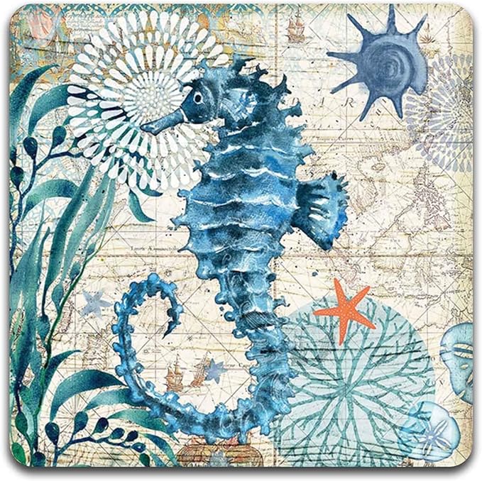 Marine Life Square Coaster Set - Made of Recycled Rubber - Set of 4