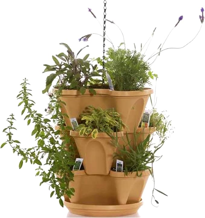 3 Tier Stacking Planter-Flower, Herb, Stackable Garden, Vegetable-Self-Watering-Indoor/Outdoor (Tuscany)