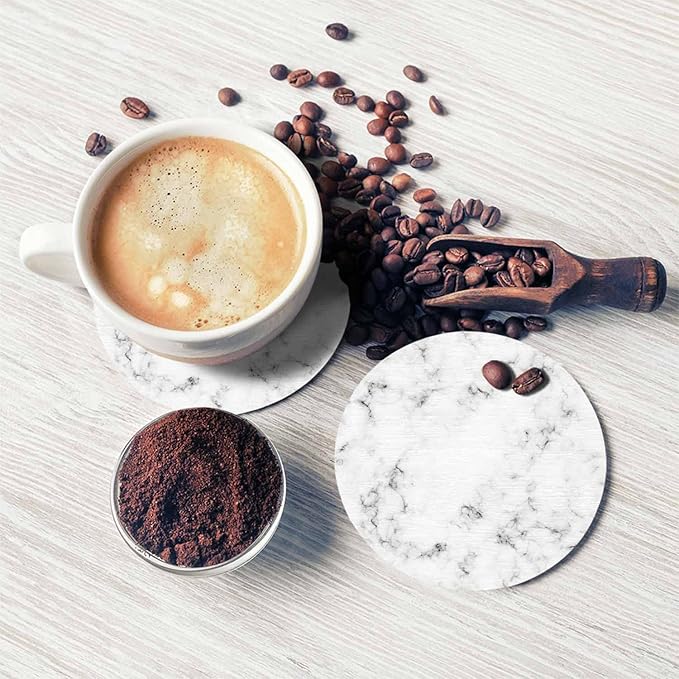 Marble Texture Design Cup Coasters for Table Elegant Gray Rock Stone Tile Fashion Granite Luxury Doodle Reusable Drink Coasters Set 2 Pcs Coffee Home Farmhouse Living Room Bar Decor
