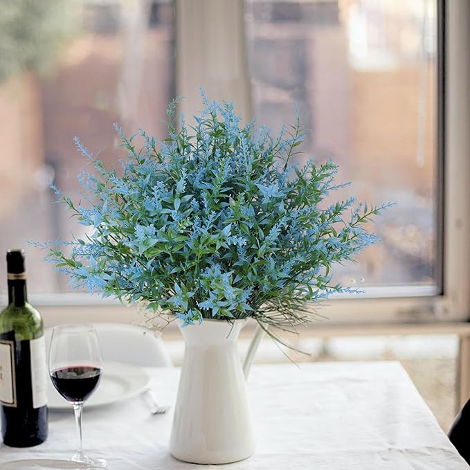 Blue Artificial Flowers for Outdoor Faux Outdoor Flowers Artificial Flowers That Look Real Outdoor Fake Flowers Outdoor Flowers Artificial for Porch Artificial Lavender Flowers for Outdoors(Blue)