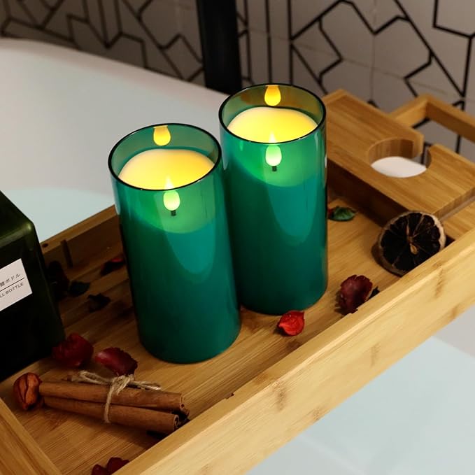 NURADA 3"x6"Flickering Flameless Candles: 3D Wick Acrylic Battery Operated LED Pillar Candles with Remote and Timer for St. Patrick's Day Home Holiday Forest Christmas Party Table Decor - Green