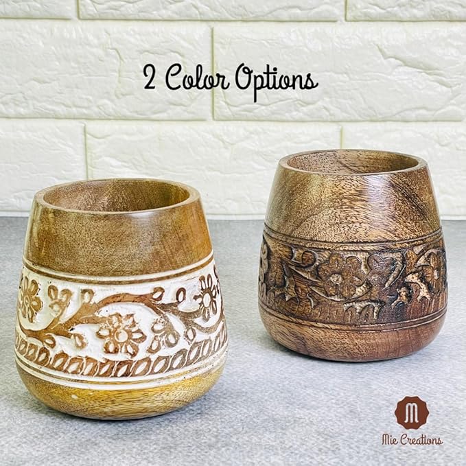 Mie Creations Designer Pencil Holder for Desk Wood | Paintbrush Holder Cup, Desk Accessories, Cute Make Up Brush Organizers | Office Desktop, Wooden Pen Stand | Stationary, Art Supplies | White-4''