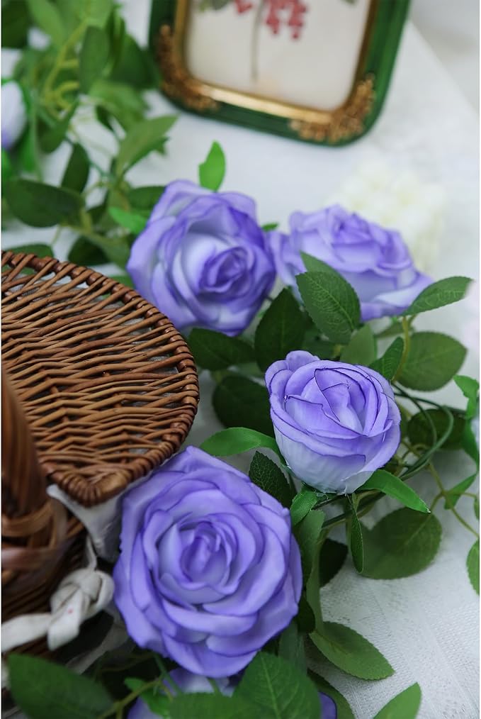 Felice Arts 2 Pack Pale Purple Artificial Floral Garland Each 6.5FT Fake Rose Vine Hanging Rose Garland for Wedding Flowers Table Centerpiece Arrangement Room Baby Shower Teepee Mirror Decor
