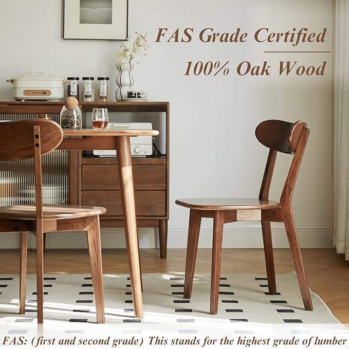 100% Solid Oak Wood Dining Room Chairs - Practical Kitchen Chairs - Wood Chair for Dining Room, Kitchen (1, Walnut)