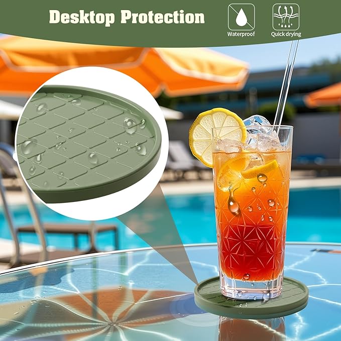 Coasters,Drink Coasters Set of 8 with Holder (Green, 12pcs)