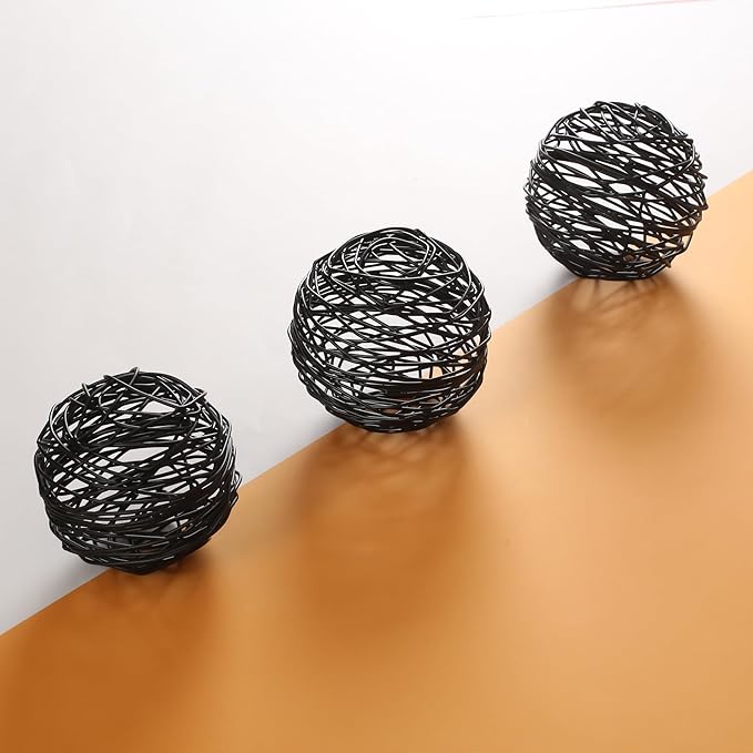 Alpha Living Home Metal Decorative Sphere Set of 3 for Home Decor Modern Decorative Balls for Living Room, Bedroom, Kitchen, Bathroom, Office - Table Decorative Orbs for Centerpiece (Black)
