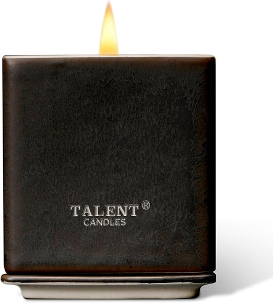 Candles for Home Scented, Modern Rustic Ceramic Candle Jar, Soy Candles Non Toxic in Elegant Ceramic Jar, Dark Leather & Oud