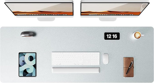 YSAGi Leather Desk Pad Protector, Office Desk Mat, Large Mouse Pad, Non-Slip PU Leather Desk Blotter, Laptop Desk Pad, Waterproof Desk Writing Pad for Office and Home (Silver, 47" x 17")