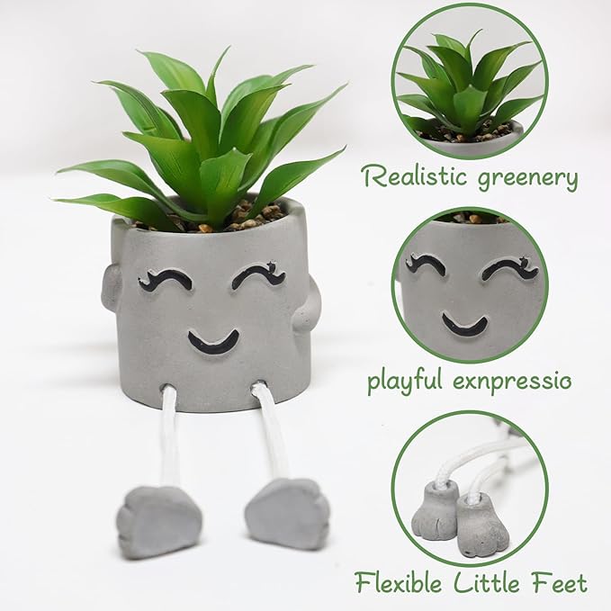 2PCS Fake Succulents, Artificial Plants Bathroom Decor, Mini Plants Shelf Decor, Small Desk Plant for Home Decor, Cute Faux Plants Office Decor, Fake Plants for Women Desk