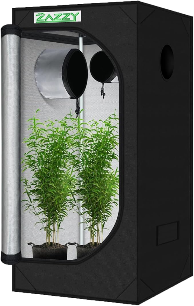 zazzy Grow Tent 3x3 FT, 36"x36"x72" Plant Tent Growing Tent High Reflective Mylar with Observation Window and Removable Floor Tray for Hydroponics Indoor Plant Growing