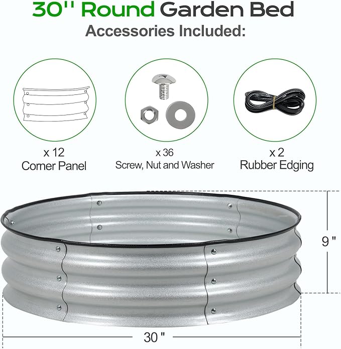 Aoodor 2 Pack 9" Tall 30" Metal Raised Garden Bed, Outdoor Planter Box and Raised Garden Kit for Vegetables, Flowers, Arugula and Herbs, Silver