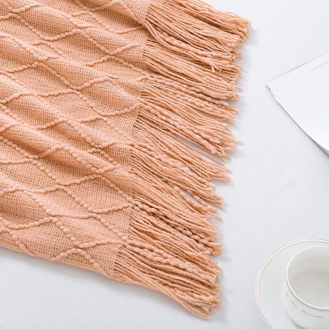 BOURINA Orange Throw Blanket 60x80 Inches Throw Textured Solid Soft Sofa Throw Couch Knitted Decorative Blanket