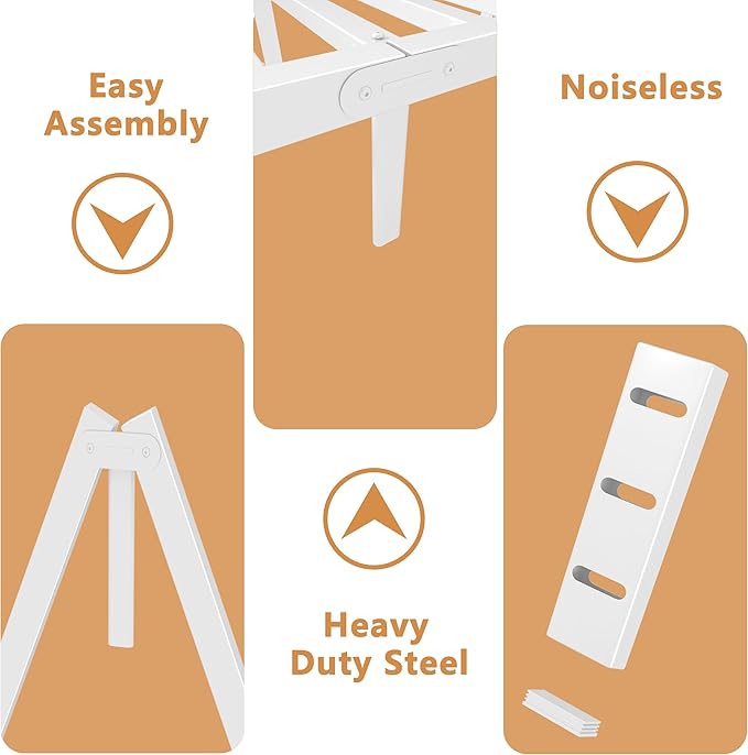 14 Inch Bed Frame Full Size with Metal Gaskets, Heavy Duty Steel Support 3500 LBS, No Box Spring Needed, DIY Headboard, Anti-Slip Mattress Stopper, Round Corner Leg, Easy Assembly, White