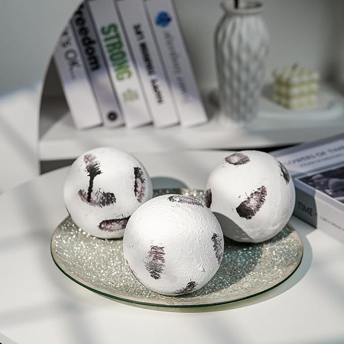 Decorative Balls for Centerpiece, Set of 3, 4 inch, Feather Pattern, Coffee Table Decor