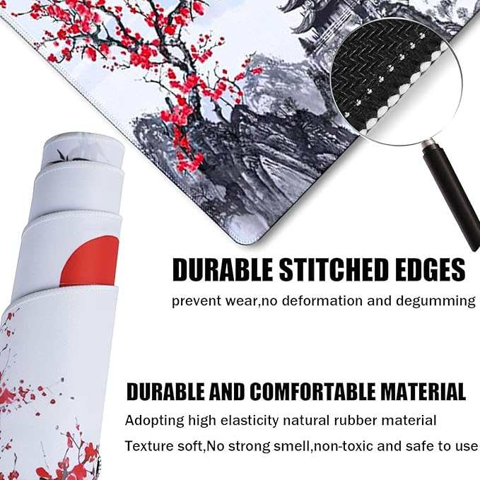 Gaming Mouse Pad Ink Pattern, 31.5x15.7 Inch Waterproof Computer Big Mousepad Non-Slip Mouse Mat Rubber Base and Stitched Edges for Game Players, Office, Study, Esports Pros, Home