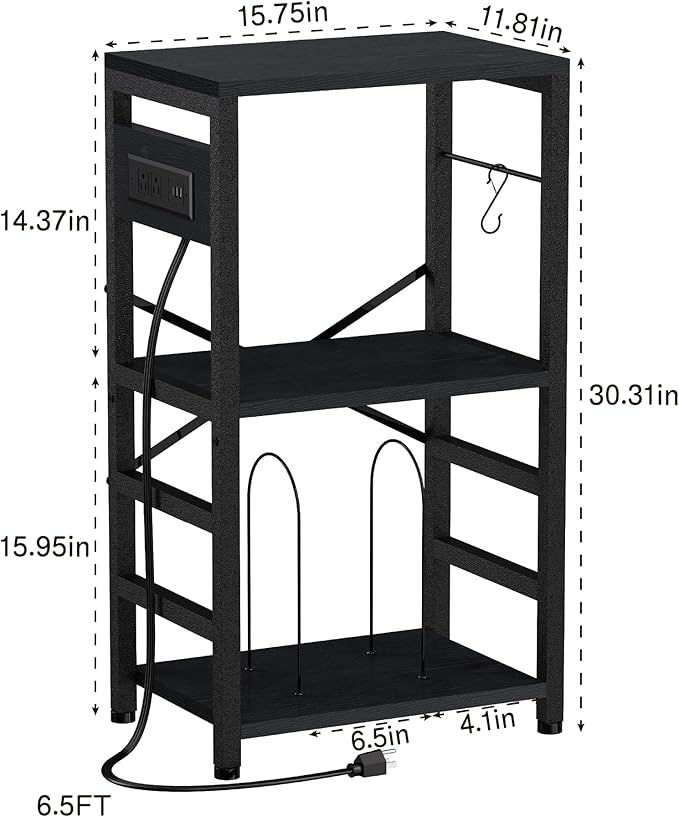 End Table with LED Light,Record Player Stand with Charging Station,Vinyl Records Storage,Turntable Stand Albums Storage for Music Room Studio-Industry Black