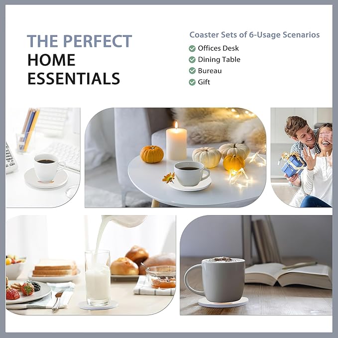 6 Pcs Coasters for Drinks with Holder,Minimalist Geometric Boho Absorbent Coaster with Cork Backing,Great Gift for Housewarming,Room Decor,Bar,Holiday Party