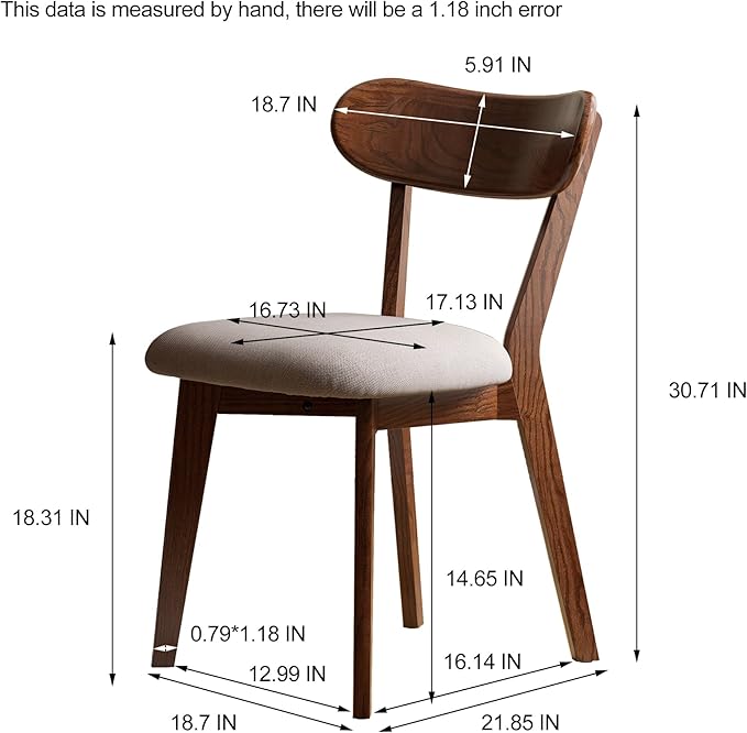 100% Solid Oak Wood Dining Chairs,Mid Century Modern Dining Chairs with Upholstered Cushion,Kitchen,Dining Room Chairs Set of 4 (4, Walnut Color Grey Upholstery)