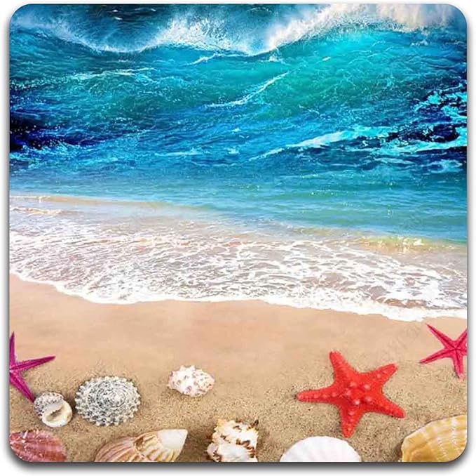 Beach Shells Square Coaster Set - Made of Recycled Rubber - Set of 4