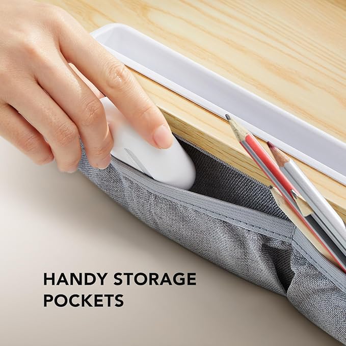 HUANUO Lap Laptop Desk - Portable Lap Desk with Pillow Cushion, Fits up to 15.6 inch Laptop, with Anti-Slip Strip & Storage Function for Home Office Students Use as Computer Stand - Light Wood