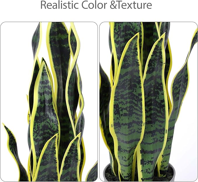 Artificial Snake Plant 25Inch Fake Sansevieria Faux Silk Potted Plant Artificial Mother in Law Tongue Plant for Indoor Outdoor Home Office Garden Decor Yellow