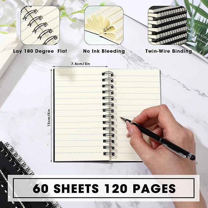 Jutom 200 Pcs Small Spiral Notebooks Memo Pads 3x5 Bulk Small Pocket Notebooks Mini Notepads with Lined Pages Mini Journals for Office Back to School Work Writing Supplies, 120 Pages (Black)