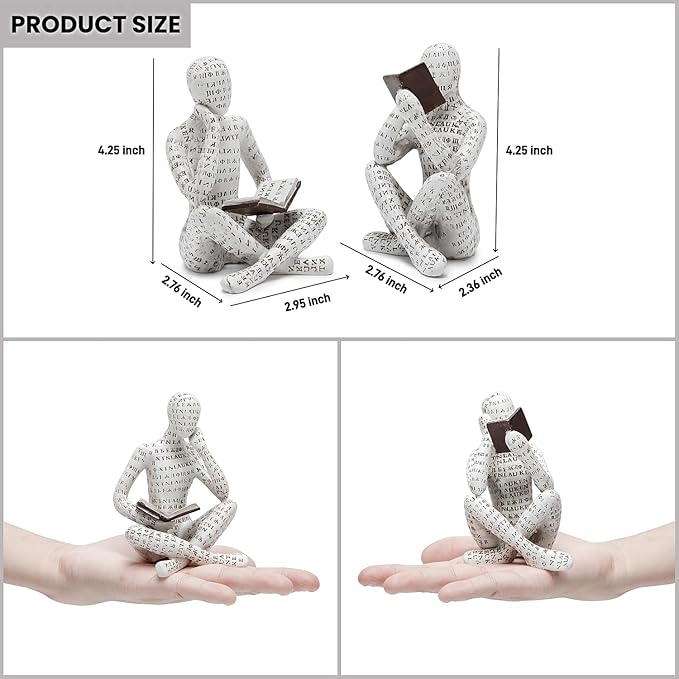 Bookshelf Decor Pulp Reading Thinker Sculpture, Abstract Art Statue Ornaments, Set of 2 Modern Aesthetic Figurine Home Decor Accents for Office Living Room Bedroom Shelf Coffee Table Desk