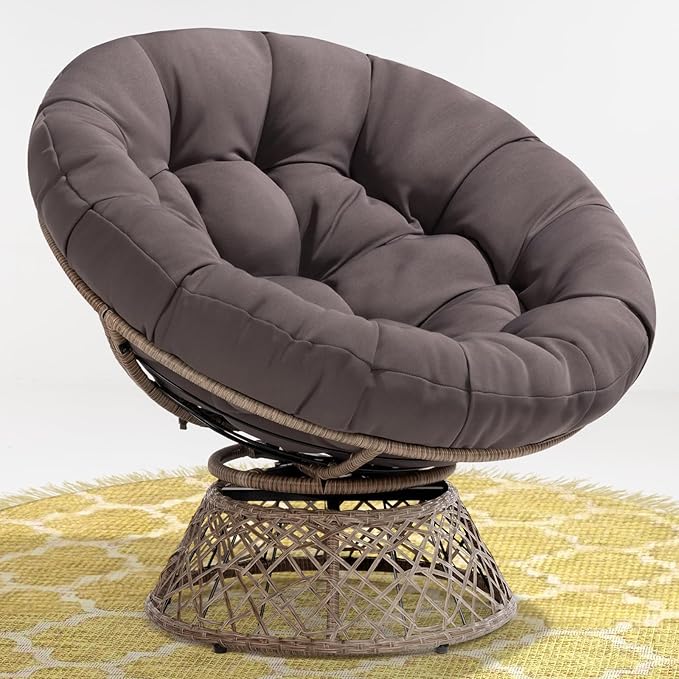 Bme 40" Ergonomic Wicker Papasan Chair with Soft Thick Density Fabric Cushion, High Capacity Steel Frame, 360 Degree Swivel for Living, Bedroom, Reading Room, Lounge