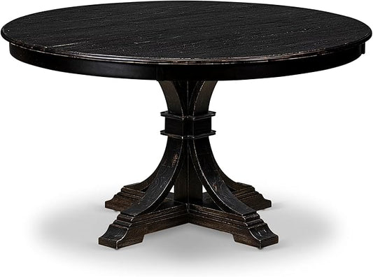 F57-11-TP - Modern Kitchen Table with Acacia Wood Round Tabletop, Sand Blasted Black Finish