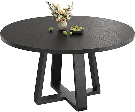 GAOMON Round Dining Table for 4-6, 47" Circle Dining Room Table with Sturdy Cross Base, Farmhouse Wood Dinner Table for Apartment Kitchen Living Room, Black (Table Only)